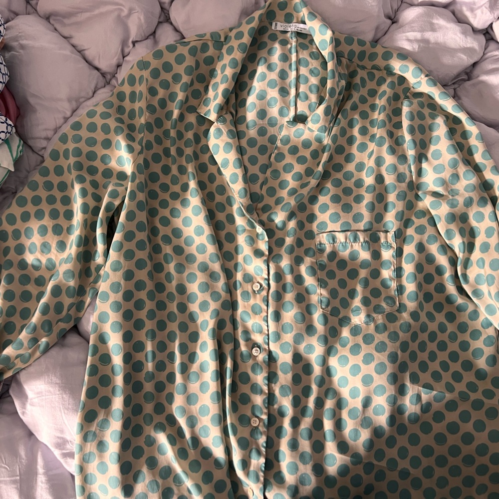 Teal Polka Dot Button-Up Shirt